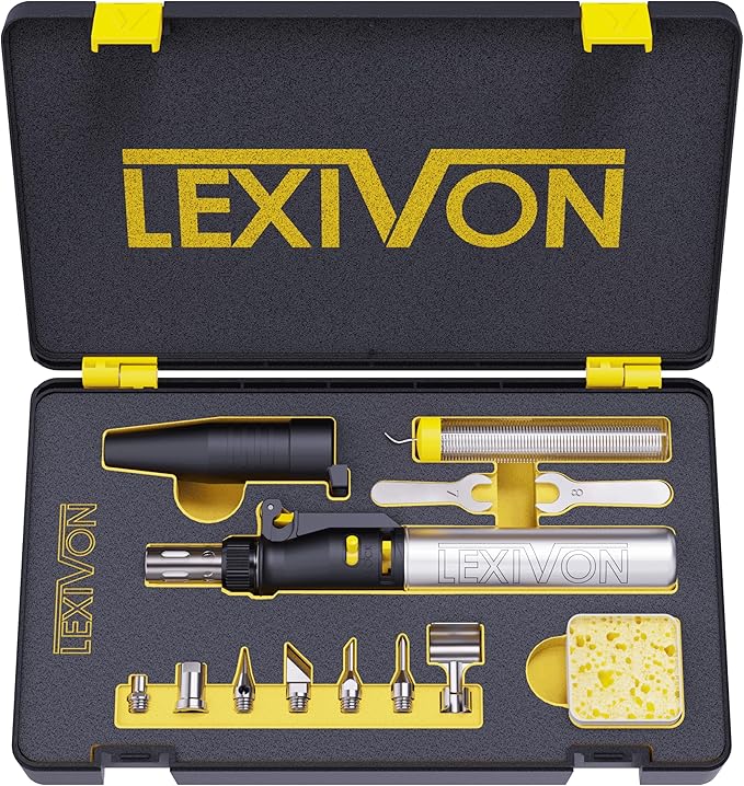 Photo 1 of LEXIVON Butane Soldering Iron Multi-Purpose Kit | Cordless Self-Igniting Adjustable Flame 7-Tip Set | Pro Grade 125-Watt Equivalent (LX-770)