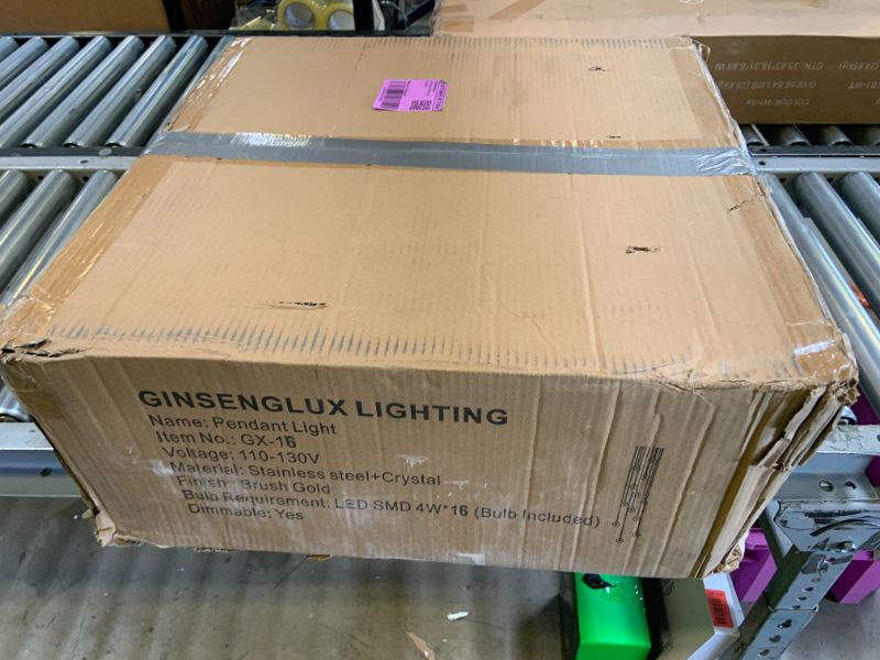 Photo 1 of GINSENGLUX Gold LED Staircase Chandelier for High Ceiling, Gold LED Dimmable Remote, Modern Crystal Teardrop Long Hanging Pendant Light for Stairwell Living Room Entryway Stair Foyer, H118in 16 Lights