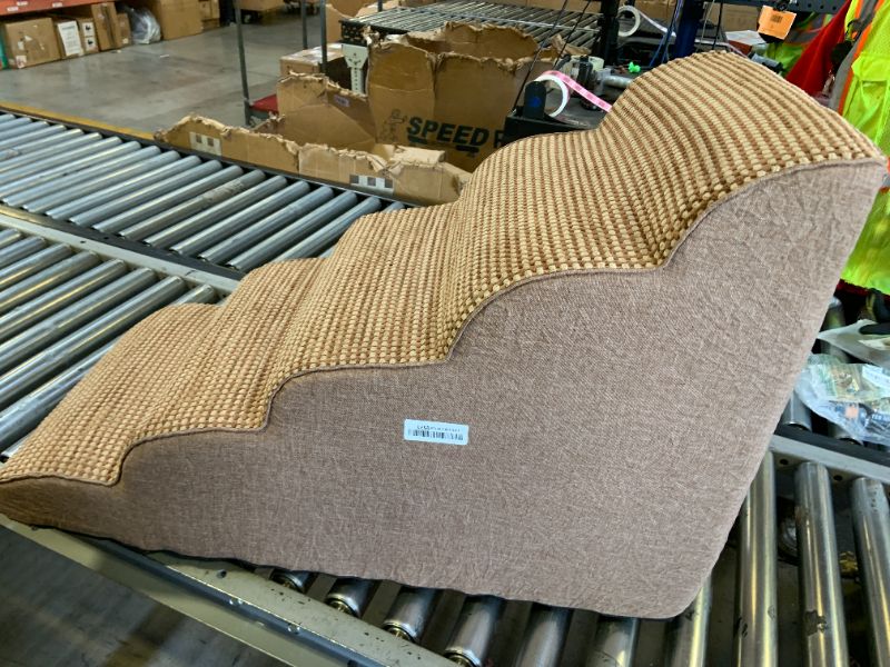 Photo 1 of Gardner Pet Dog Stairs for Small Dogs 22.8" H, 5-Step Brown Curved Pet Stairs, Dog Steps for High Bed, Couch (24-30 in) with Durable Non-Slip Waterproof Fabric Cover and CertiPUR-US Certified Foam