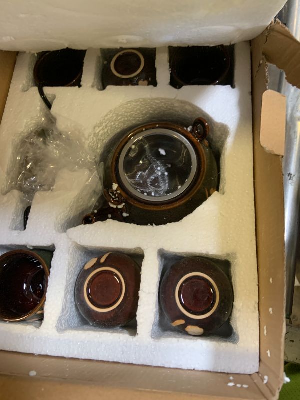 Photo 1 of KEYDUACU Japanese Tea Set, Kiln-Formed Ceramic Tea Set, Plum Blossom Embossed, Includes 1 Teapot, 6 Teacups,Tea Tray,Strainer, Used for home, outdoor, gift, Chinese Kung Fu Tea Set(FDMH-GREEN)