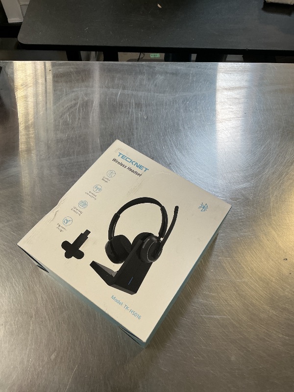 Photo 1 of TECKNET Wireless Headset, 5.3 ENC Bluetooth Headset with Microphone, Computer Headset Rechargeable, USB Dongle, Charging Base, On-Ear Headphones for Trucker/Remote Work/Call Center