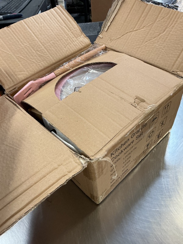 Photo 1 of **INCOMPLETE** Astercook Pots and Pans Non Stick Ceramic Cookware Set, Detachable Handles, RV Kitchen Cooking Set, Oven Safe, Induction Ready, Stackable, Pink