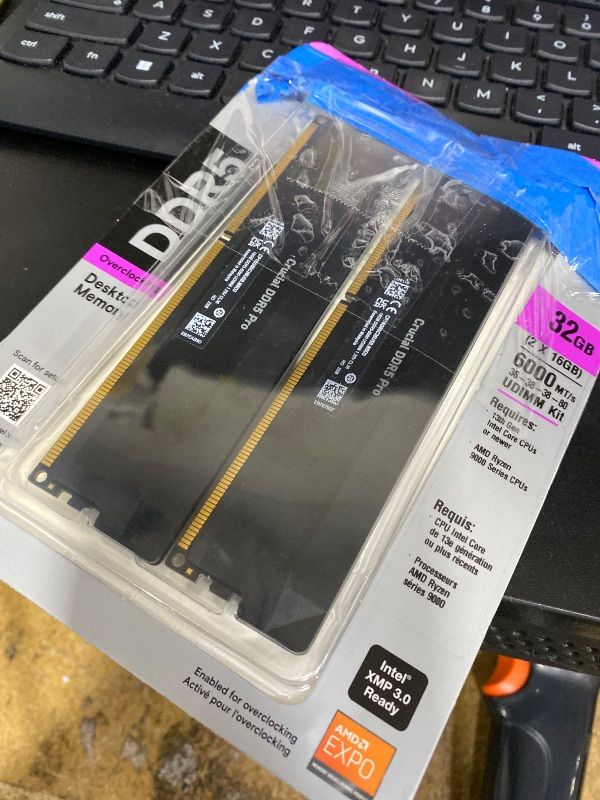 Photo 1 of Crucial Pro 32GB DDR5 RAM Kit (2x16GB),CL36 6000MHz, Overclocking Desktop Gaming Memory, Intel XMP 3.0 & AMD Expo Compatible, Black - CP2K16G60C36U5B