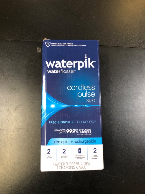 Photo 1 of Waterpik Cordless Pulse Rechargeable Portable Water Flosser for Teeth, Gums, Braces Care and Travel with 2 Flossing Tips, Waterproof for Shower, ADA Accepted, WF-20 White, Packaging and Tips May Vary