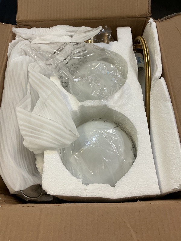 View 2 of Mid-Century Modern Wall Sconces Set of 2, Gold Wall Sconce with Milky White Glass Globe Shade, Brushed Brass Globe Wall Light for Bathroom Bedroom Hallway