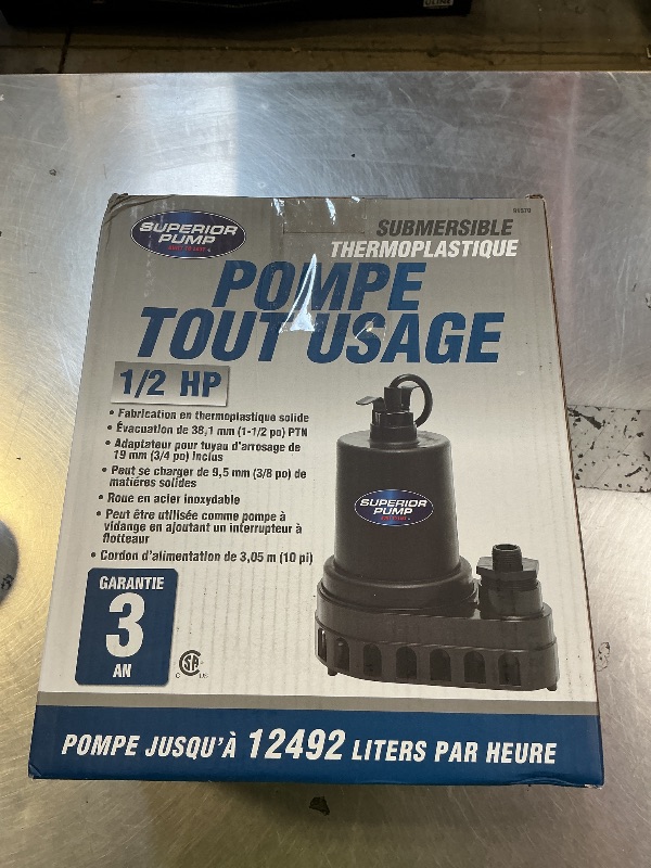 Photo 1 of Superior Pump 91570 3300GPH Thermoplastic Submersible Utility Pump with 10-Foot Cord, 1/2 HP
