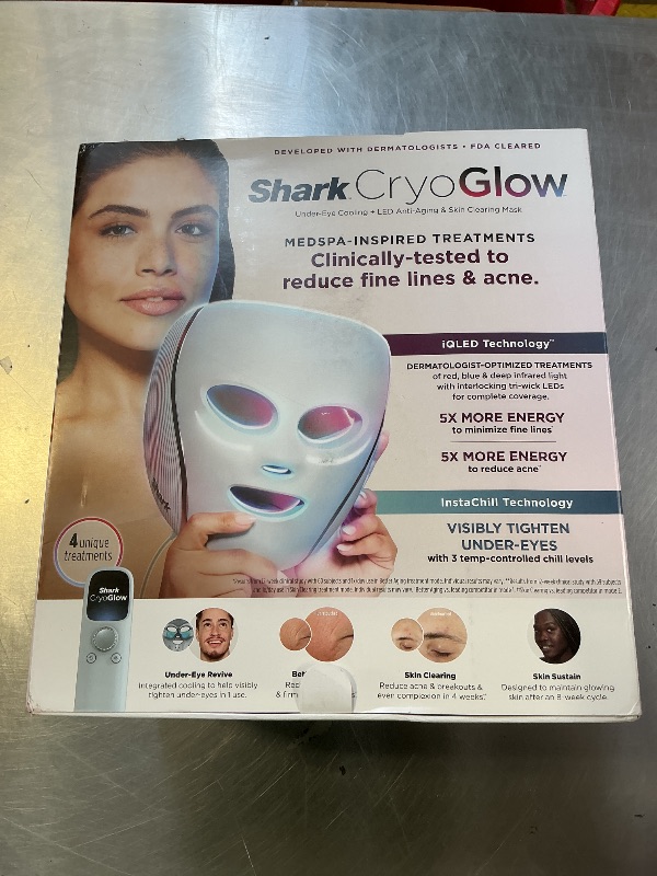 Photo 1 of Shark CryoGlow LED Face Mask with Under-Eye Cooling, Anti-Ageing & Blemish Repair, Red & Blue LED, Infrared Light Therapy, USB-C, Remote Control, Storage Bag, Blue Frost, FW312