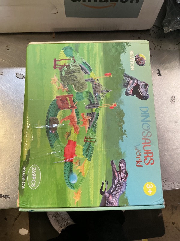 Photo 1 of BEMITON Dinosaur Toys Race Car Track, Create a Dinosaur World Road Race, Flexible Dinosaur Track Toys Set, Christmas Birthday Gifts for 3 4 5 6 7 Years Old Boys Girls Kids