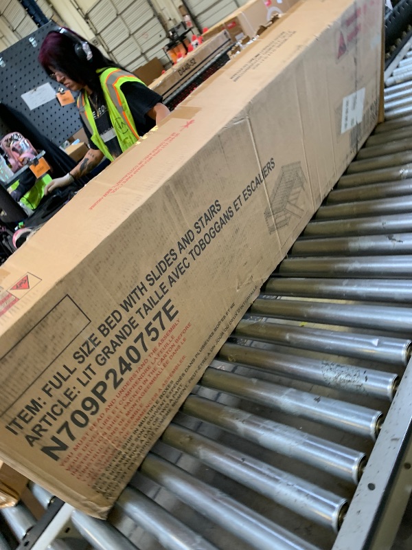 Photo 1 of Merax Full Size Loft Bed with Slide & Stairs, Low Loft Bed for Kids, Solid Wood Bed Frame with Storage Shelve, Guard Rails, Slat Support & Under-Bed Play Space, No Box Spring Needed, Noise-Free, Gray