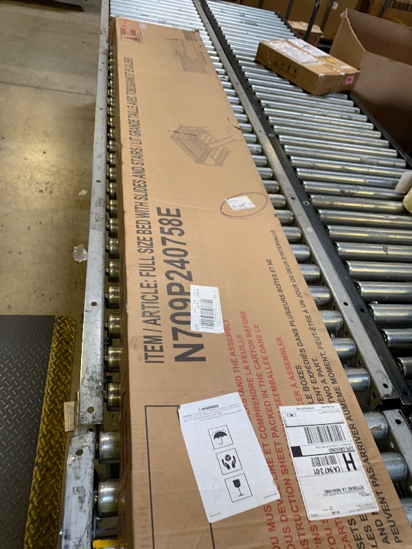 Photo 1 of Merax Full Size Loft Bed with Slide & Stairs, Low Loft Bed for Kids, Solid Wood Bed Frame with Storage Shelve, Guard Rails, Slat Support & Under-Bed Play Space, No Box Spring Needed, Noise-Free, Gray