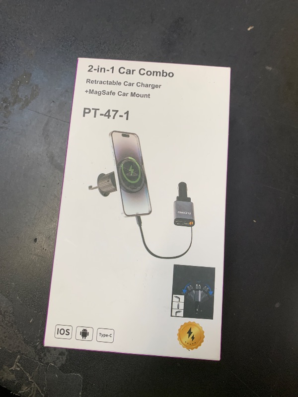 Photo 1 of ?2-in-1 Car Combo? Flexino Retractable Car Charger for iPhone 16, 57W Fast Charging Car Charger USB C, Magnetic Phone Holder for MagSafe Car Mount,?360°? Cell Phone Holder for iPhone 16/15/14/13/12