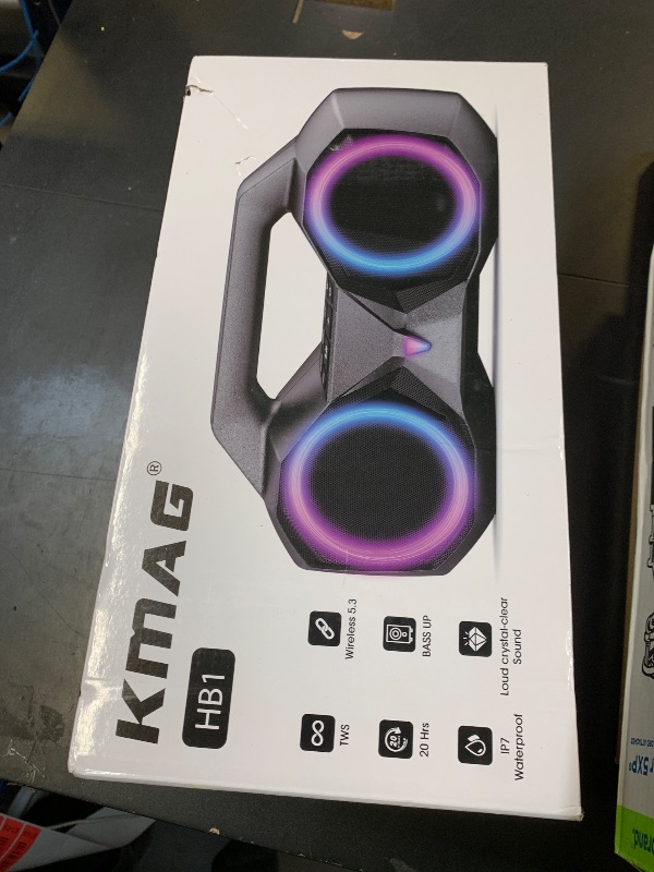 Photo 1 of KMAG Bluetooth Speaker Wireless, 80W Loud Speaker with Deeper Bass, IPX7 Waterproof, 20H Playtime, Cool Lights, TWS, Portable Speaker for Home, Outdoor, Workshop, Party, Gift for All(Gray)