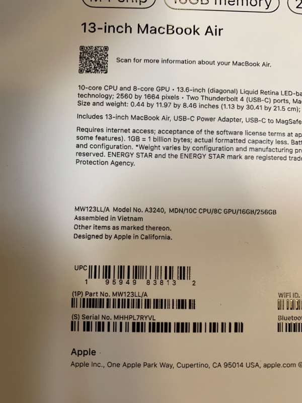 Photo 1 of Apple 2025 MacBook Air 13-inch Laptop with M4 chip: Built for Apple Intelligence, 13.6-inch Liquid Retina Display, 16GB Unified Memory, 256GB SSD Storage, 12MP Center Stage Camera, Touch ID; Midnight