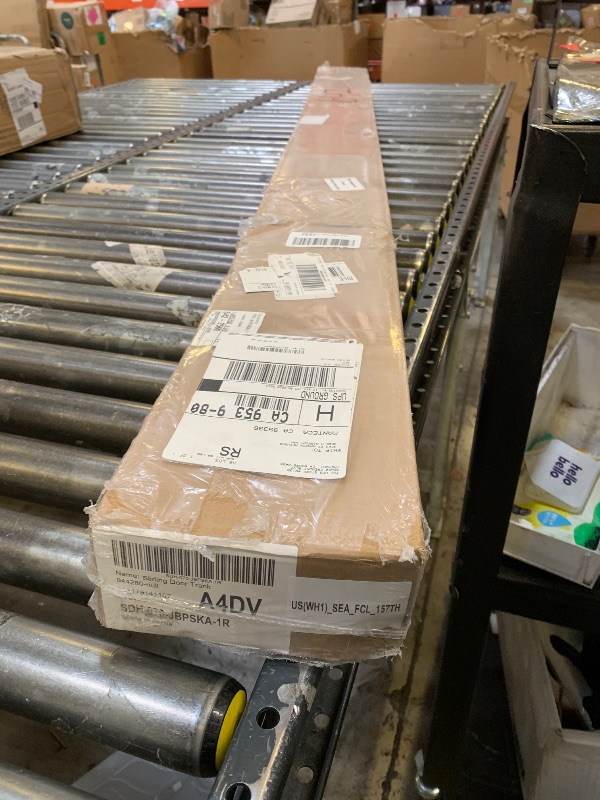 Photo 1 of SmartStandard 42in x 84in Double Glass Sliding Barn Door with 7FT Bypass Sliding Barn Door Hardware Kit, 5-Panel Frosted Glass,Waterproof, Save Space, Easy Install, Fit 72"-76" Openning, White