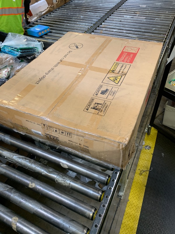 Photo 1 of DWVO 56.3" Makeup Vanity with LED Lighted Mirror, Large Vanity Desk with RGB Glass Cabinets, Open Shelving, Built-in Power Strip & Cushioned Stool