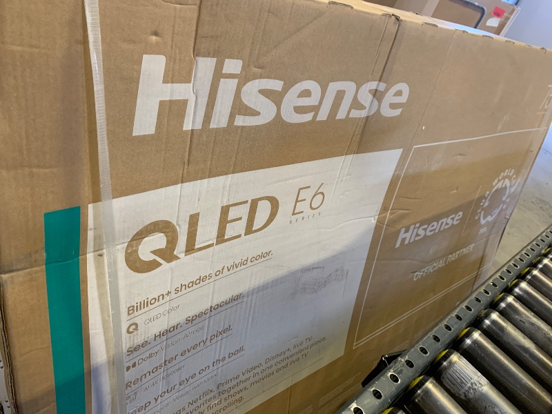 Photo 1 of FOR PARTS, TV IS HEAVILY DAMAGED********Hisense 75" E6 Cinema Series Hi-QLED 4K UHD Smart Fire TV (75E6QF, 2025 Model) - AI Light Sensor, Dolby Vision · Atmos, Voice Remote with Alexa, Motion Rate 120, HDR 10+ Adaptive, Game Mode Plus