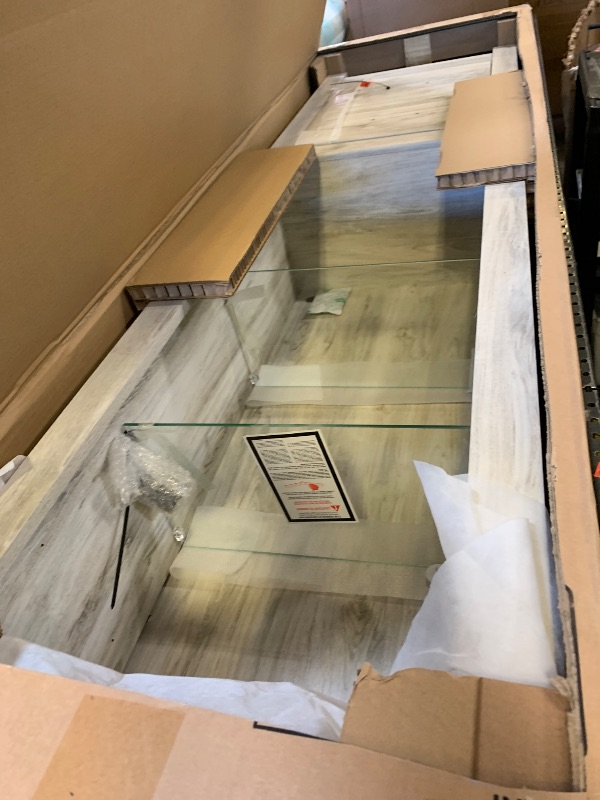 Photo 1 of Signature Design by Ashley Bellaby Farmhouse 4-Piece Entertainment Center for TVs up to 72" with Fireplace and LED Lighting, Whitewash