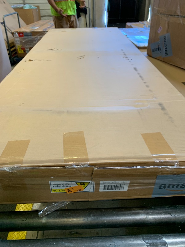 Photo 1 of Bme Vivian 14 Inch Deluxe Bed Frame with Headboard, Rustic & Scandinavian Style with Solid Acacia Wood, No Box Spring Needed, 12 Strong Wood Slat Support, Easy Assembly, King, Rustic White