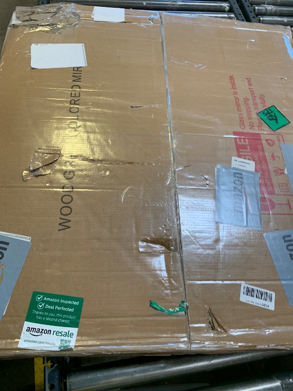 Photo 1 of WEER Walnut Bathroom Mirror, Walnut Framed Mirror 40X36 Inch, Rectangle Wall Mounted Bathroom Vanity Mirror with Tempered Glass, Hangs Vertically or Horizontally, Anti-Rust