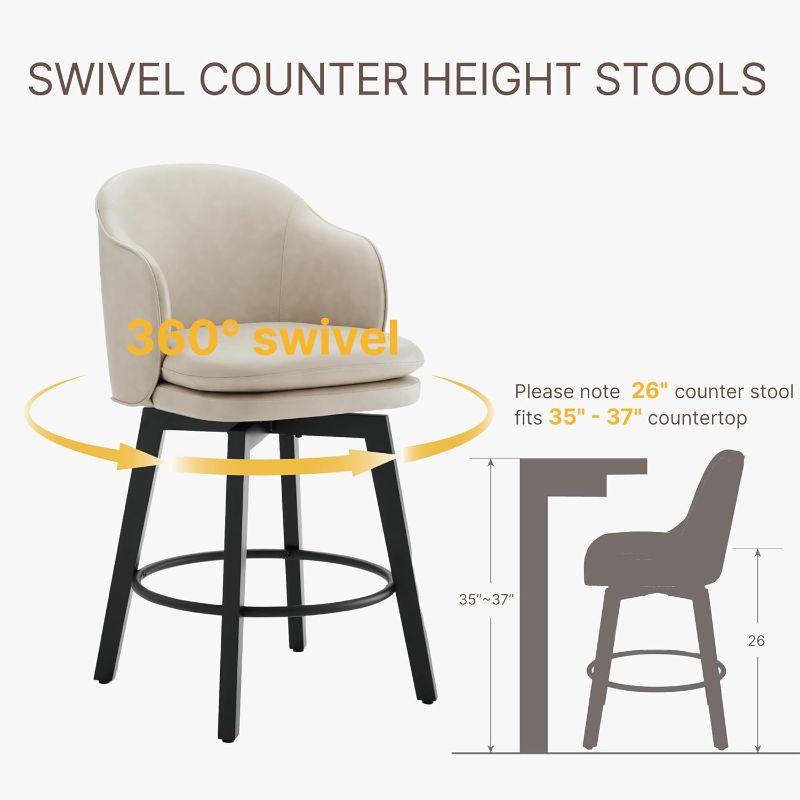 Photo 1 of Counter Height Barstools 26 inch Upholstered Swivel Bar Stools with Back and Wood Legs for Kitchen Island