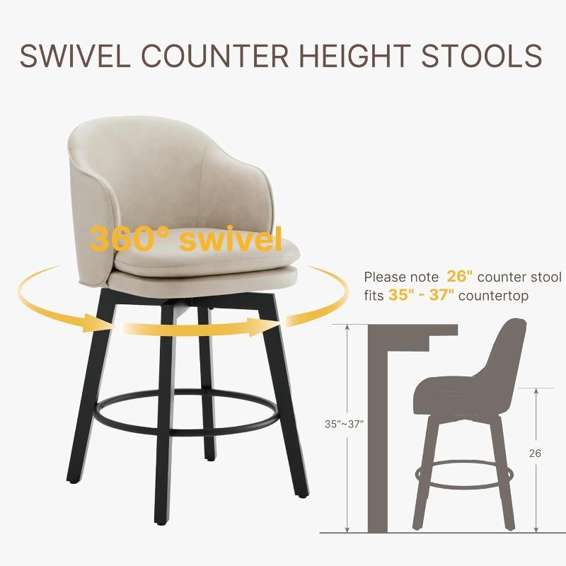Photo 1 of Counter Height Barstools 26 inch Upholstered Swivel Bar Stools with Back and Wood Legs for Kitchen Island