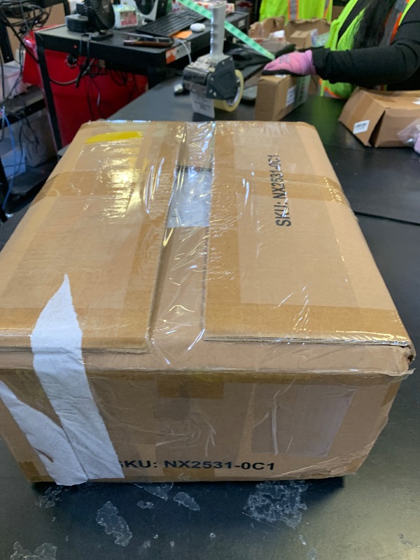 Photo 1 of **********DAMAGED*******
DAMEING Vanity Desk Without Mirror, Makeup Vanity Table with Fabric Drawers and Hook, Simple Home Office Computer Desk with Power Outlet, Compact Makeup Desk for Girls Bedroom and Small Space, Brown