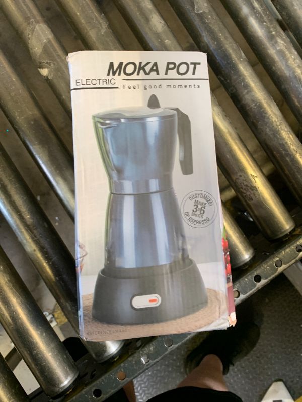 Photo 1 of SHANGSKY Coffee Pot Electric Coffe Maker 6 Cup, Espresso Coffee Maker Cafeteras Electricas Italian Coffee Pot Espresso Makers Portable Aluminum Electric Mocha Pots (Wooden Handle,US 3-pin Plug)