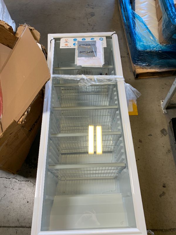 Photo 1 of --MINOR DAMAGE--Tylza Commercial Refrigerator with Glass Door Display Beverage Fridge, 360L Upright Beverage Cooler Merchandiser with Rebound Door, Fast Cooling, Low Noise, White --MINOR DAMAGE--