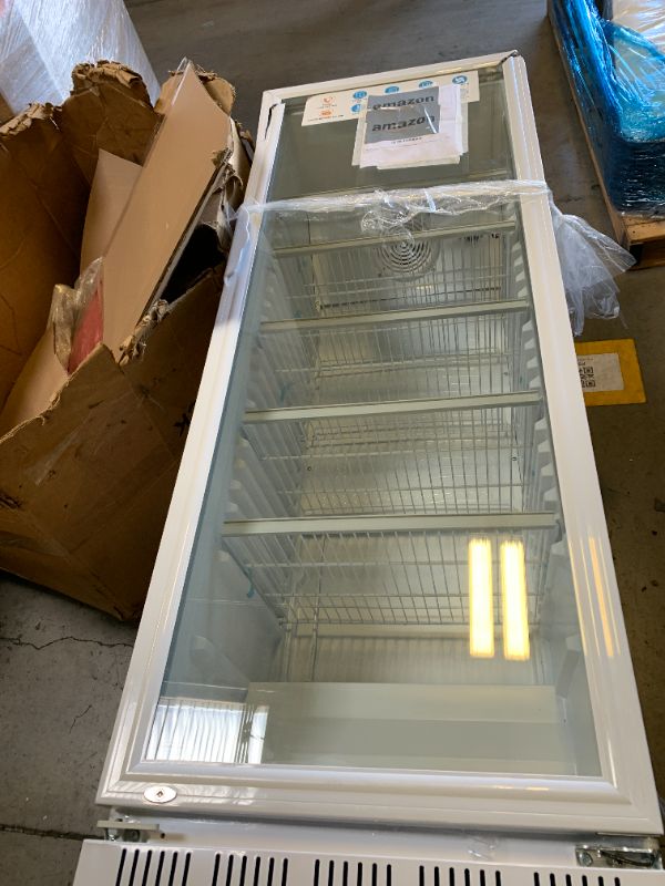 Photo 1 of --MINOR DAMAGE--Tylza Commercial Refrigerator with Glass Door Display Beverage Fridge, 360L Upright Beverage Cooler Merchandiser with Rebound Door, Fast Cooling, Low Noise, White --MINOR DAMAGE--