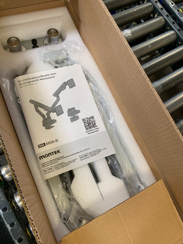 Photo 1 of monTEK Dual Monitor Stand for 2 Screens 17 to 35 Inch, Heavy Duty Monitor Mount Arm, VESA Mount Desk Stand with C-Clamp/Grommet Base, Holds up to 24.3 lbs Per Arm, VESA 75/100mm, Gray