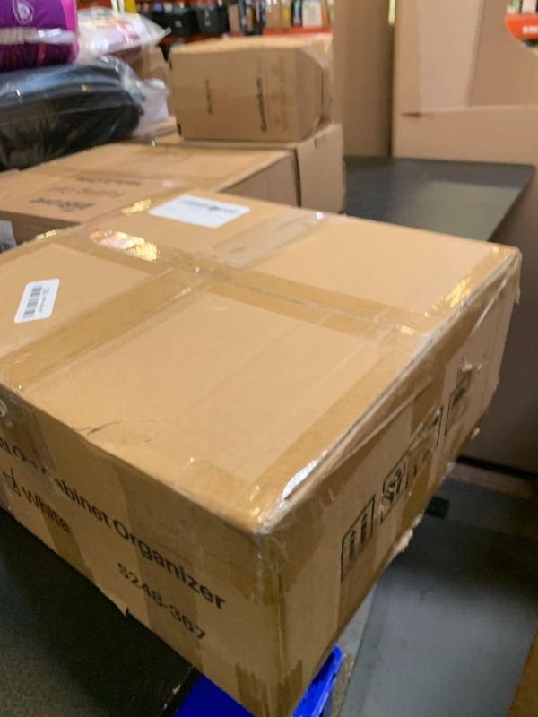 Photo 1 of 2 Pack Pull out Cabinet Organizer, Expandable Width(14"-24"), Depth(13"-24") with 3 Rails, Slide Out Drawers With Raising Pad for Framed Cabinets, with Adhesive Film for Cabinets in Kitchen, White