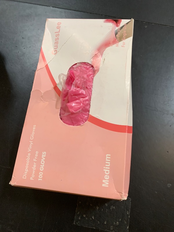 Photo 1 of 100 Pack Pink Vinyl Disposable Gloves - Latex Free and Power Free Food Grade Exam Gloves for Cleaning, Food Prep, Kitchen Use, Medium