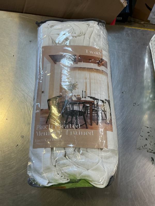 Photo 1 of 100 Inch Width Curtains 96 Inches Long Pinch Pleat Linen Semi Sheer for Patio Sliding Door Light Filtering Pleated Drapes Back Tab Ivory Beige White Extra Wide 100 x 96 Curtain for Living Dining Room