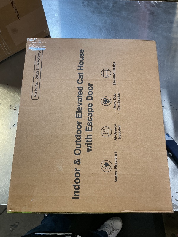 Photo 1 of Indestructible Heated Cat House for Outside Winter, 100% Waterproof, Safe Escape Door, Insulated Outdoor Cat Shelter with Heater for Feral Barn Cat Kitty (Desert Camouflage, 13"x17"x18")