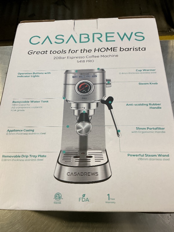 Photo 1 of CASABREWS 5418 PRO Espresso Machine 20 Bar, Upgraded Espresso Maker with Powerful Steam Milk Frother, Stainless Steel Coffee Machine with Fast Heating System for Cappuccino, Latte, Silver