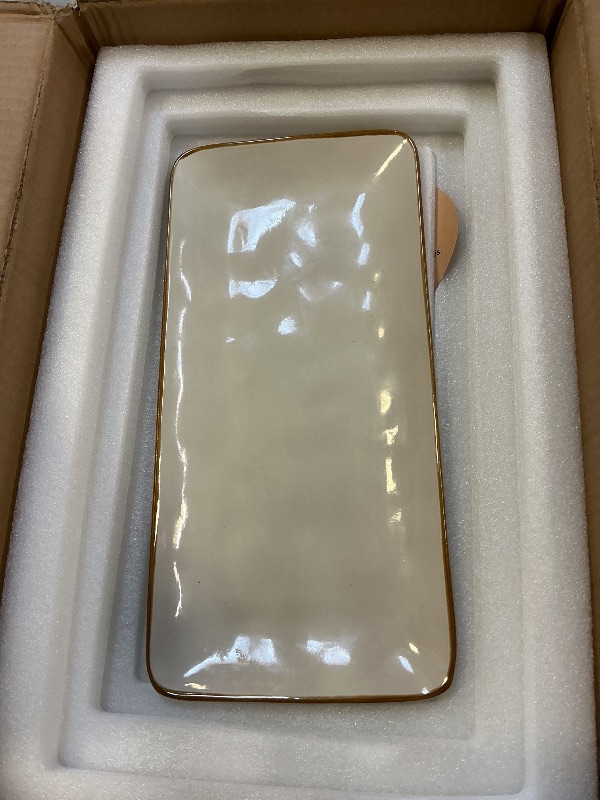 Photo 1 of famiware Serving Platter, Rectangular 15.67/14.1/12.6inch Serving Dishes for Entertaining, Microwave Dishwasher Safe, Stoneware Serving Trays for Party, Turkey, Cheese, Ocean Series, Vanilla White