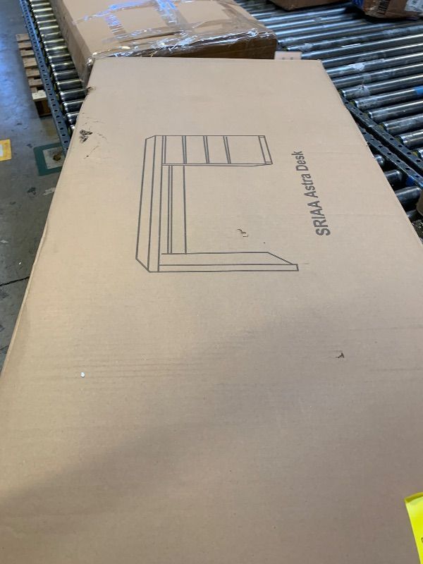 Photo 1 of **USED/DAMAGED** SRIAA Astra Computer Desk – 47” Modern Two-Tone Executive Style Desk with 4 Drawers, Spacious Worktop and Sleek Black & Light Wood Finish for Home Office. Solidly Built, Heavy-Duty Wooden Desk