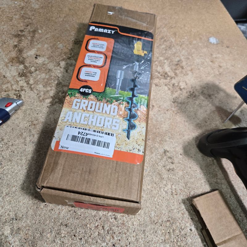 Photo 1 of [Premium] 4 Pack Ground Anchors with Power Nut Driver Drill Bit, Ground Anchors Screw in, Swing Set Anchors, Trampoline Anchors High Wind Heavy Duty for Camping Tents, Car Ports, Swing Sets, Canopies