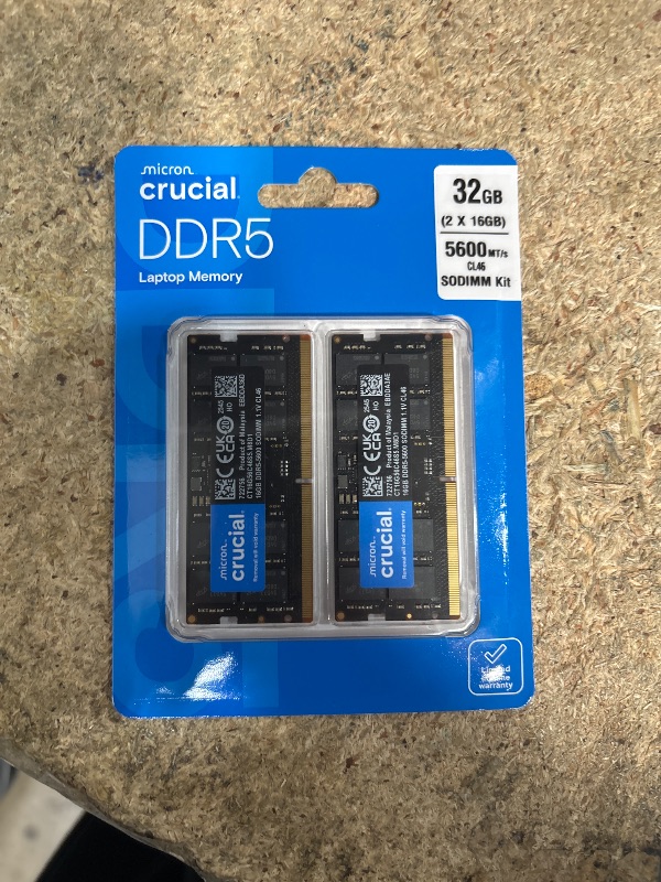 Photo 1 of *** FACTORY SEALED *** Crucial 32GB DDR5 RAM Kit (2x16GB), 5600MHz (or 5200MHz or 4800MHz) Laptop Memory 262-Pin SODIMM, Compatible with Intel Core and AMD Ryzen 7000, Black - CT2K16G56C46S5