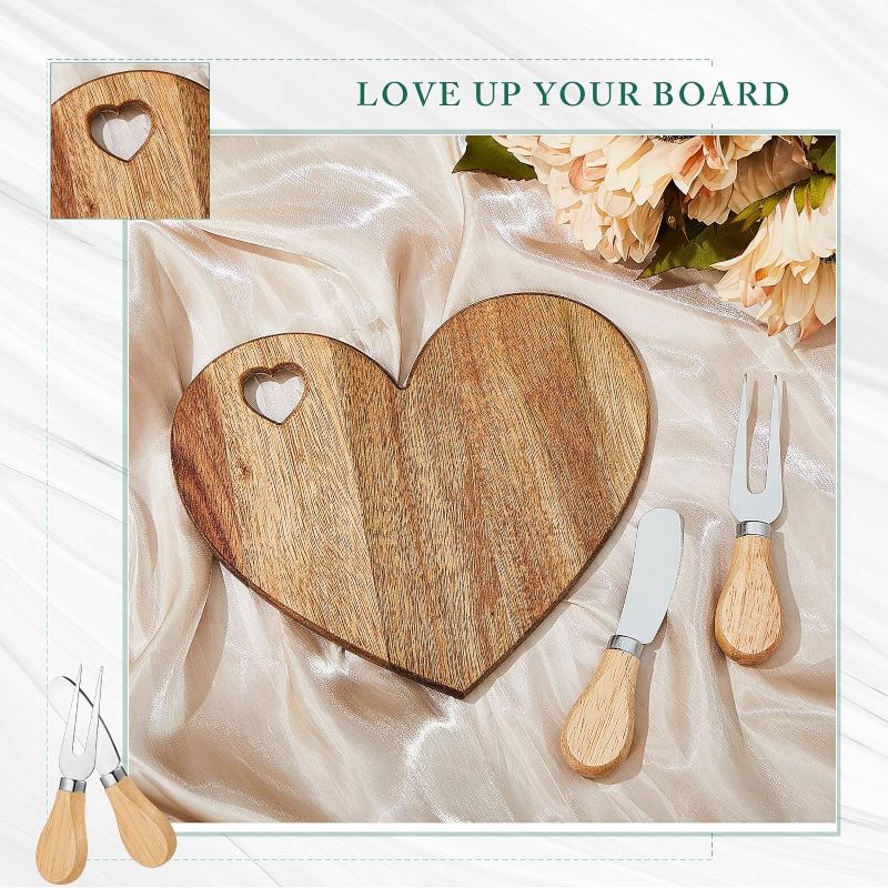 Photo 1 of Heart Cheese Board with Knife, Wood Mini Charcuterie Board