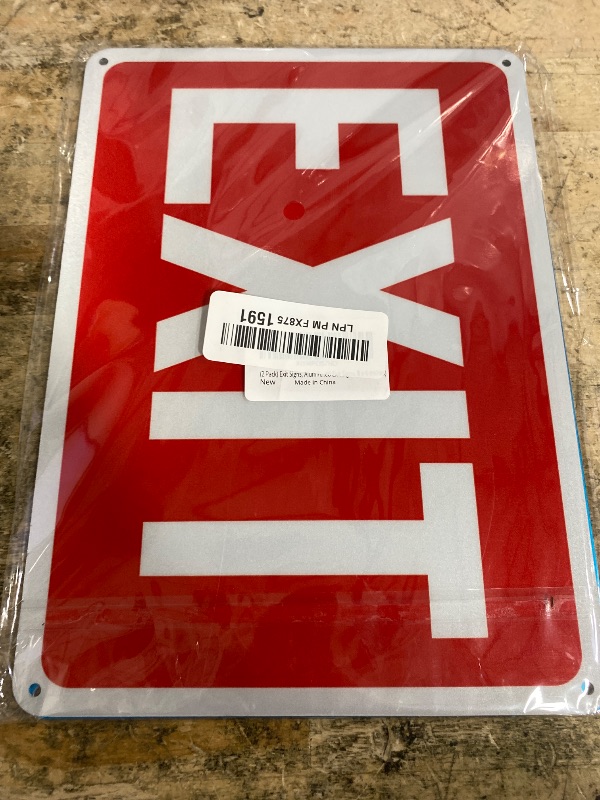Photo 1 of (2 Pack) Exit Signs, Aluminum Exit Sign with Red Background, Exit Sign for Door and Wall Mount - High Visibility Reflective Safety Signs, Easy to Install (Red Exit Signs, 8 x 6 inches)