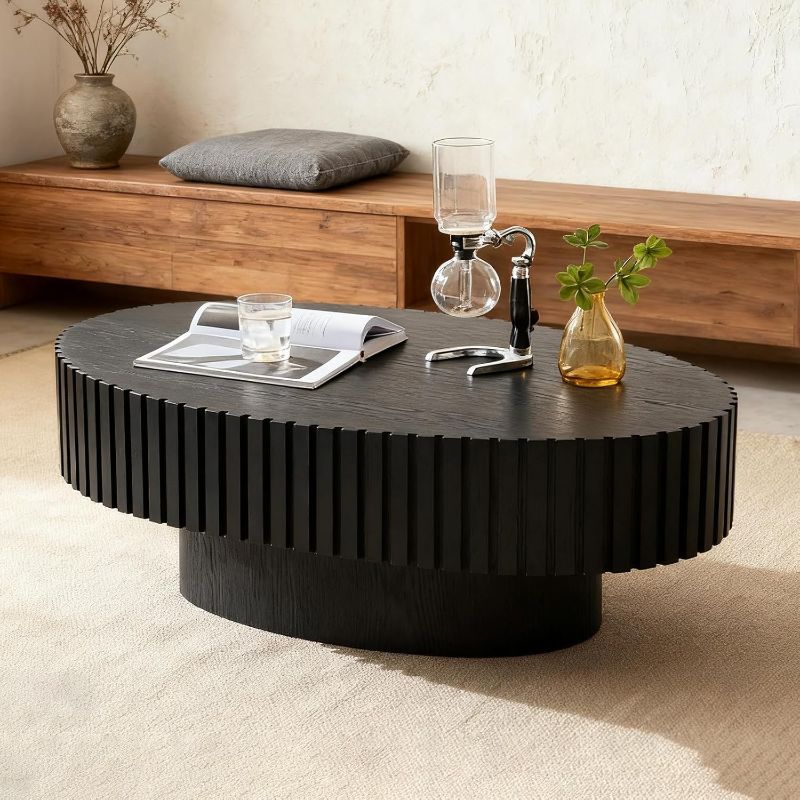 Photo 1 of (used)(see all images) Honyee Modern Oval Coffee Table, Small Coffee Tables for Living Room - Oak Wood Top with Solid Legs
