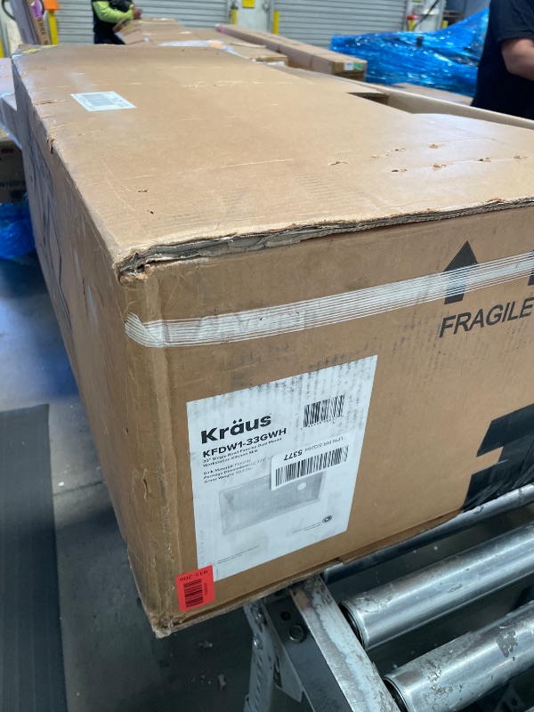 View 5 of (see images for damage) KRAUS Turino 33-inch Fireclay Workstation Drop-In/Undermount Single Bowl Kitchen Sink in Gloss White, KFDW1-33GWH