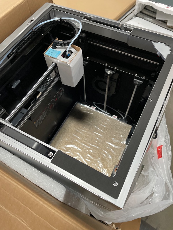Photo 1 of (used)(damaged)(see images) QIDI PLUS4 3D Printer, Max 600mm/s High-Speed Printing, 65? Chamber Heat, Fully Auto Leveling, 370°C Direct Extruder with Integrated Nozzle, Support PPS-CF Filaments, Large Print Size 12"x12"x11"