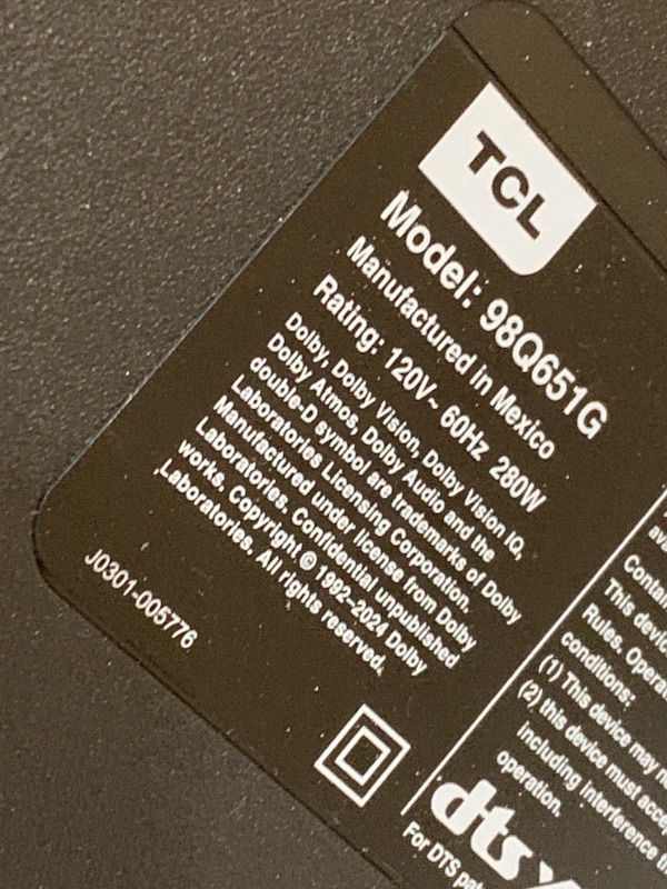 Photo 1 of (missing power cords)(cracked screen)(see all images)TCL 98-Inch Q65 QLED 4K UHD Smart TV with Google TV (98Q651G, 2024 Model) Dolby Vision, Dolby Atmos, HDR Pro+, Game Accelerator Enhanced Gaming, Voice Remote, Works with Alexa, Streaming Television
