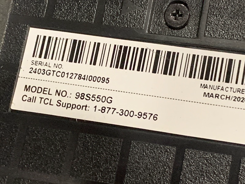 Photo 1 of (tested)(does not power on)(sold for parts) TCL 98-Inch Class S5 4K LED Smart TV with Google TV (98S550G, 2023-Model), Dolby Vision, HDR Ultra, Dolby Atmos, Google Assistant Built-In with Voice Remote, Works with Alexa, Streaming UHD Television