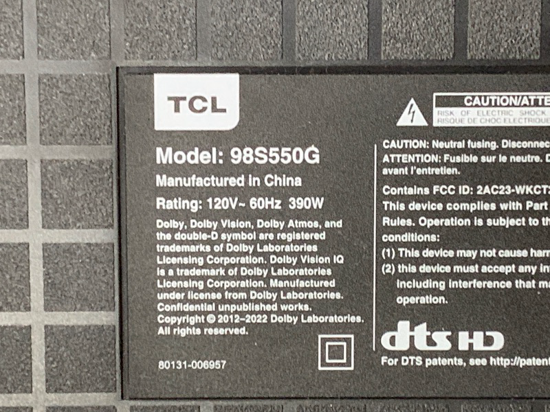Photo 1 of (tested)(does not power on)(sold for parts) TCL 98-Inch Class S5 4K LED Smart TV with Google TV (98S550G, 2023-Model), Dolby Vision, HDR Ultra, Dolby Atmos, Google Assistant Built-In with Voice Remote, Works with Alexa, Streaming UHD Television
