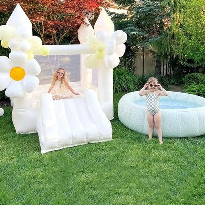 Photo 1 of (used) White Bounce House, Large Bouncy Castle Commercial PVC Inflatable Jumper Large Bouncer Durable with 950W Strong Blower Safety for Adults Kids Toddler Party Wedding Decor
