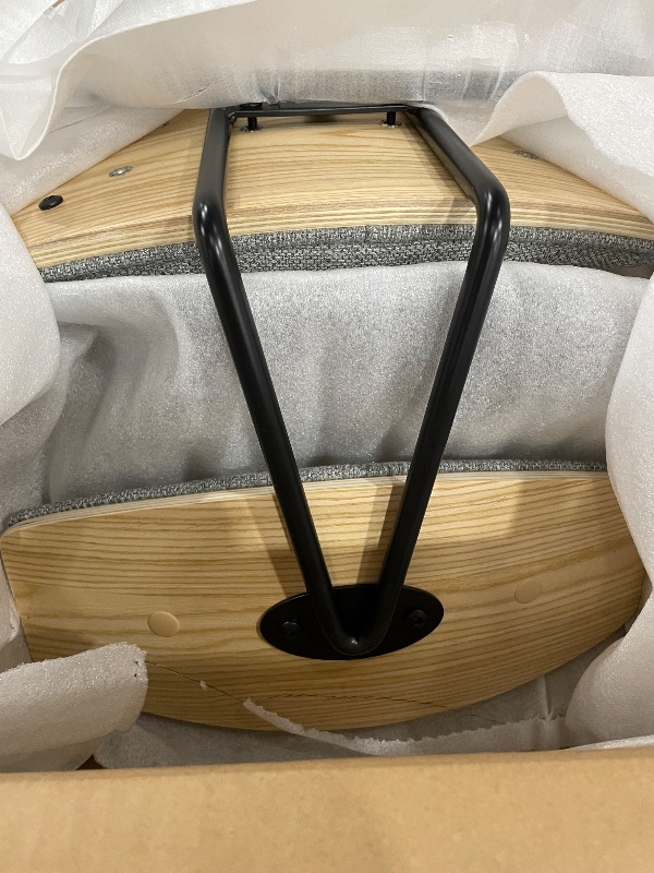 Photo 1 of (only one)(not a set) Fox Modern Bar Height Stool with Grey Upholstered Seat and Patterned Oak Wood Frame 