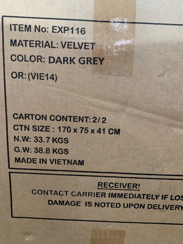 Photo 1 of (2 boxes)(see images) Casa Andrea Milano LLC Modern Large Velvet Fabric Sectional Sofa, L-Shape Couch with Extra Wide Chaise Lounge, Grey
